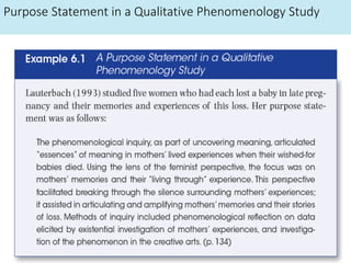 Purpose Statement in a Qualitative Phenomenology Study
 