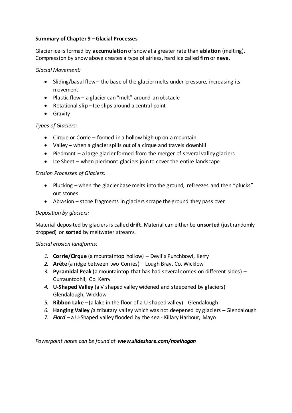 Physical Geography Leaving Cert Short Notes