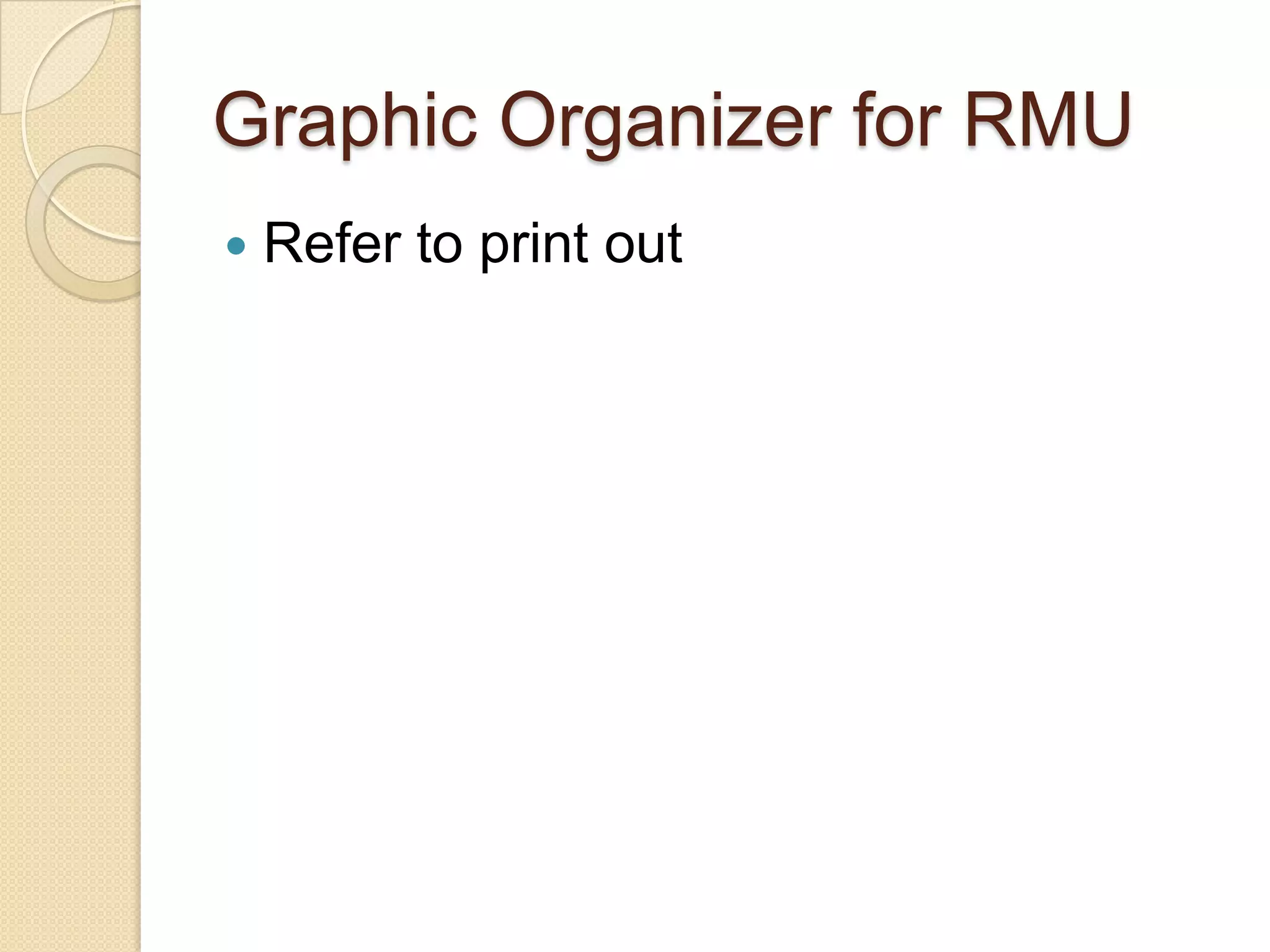 Graphic Organizer for RMU
   Refer to print out
 