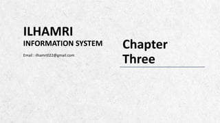 ALPINE SKI HOUSE
Chapter
Three
ILHAMRI
INFORMATION SYSTEM
Email : ilhamri022@gmail.com
 