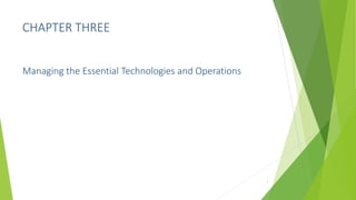 CHAPTER THREE
Managing the Essential Technologies and Operations
1
 