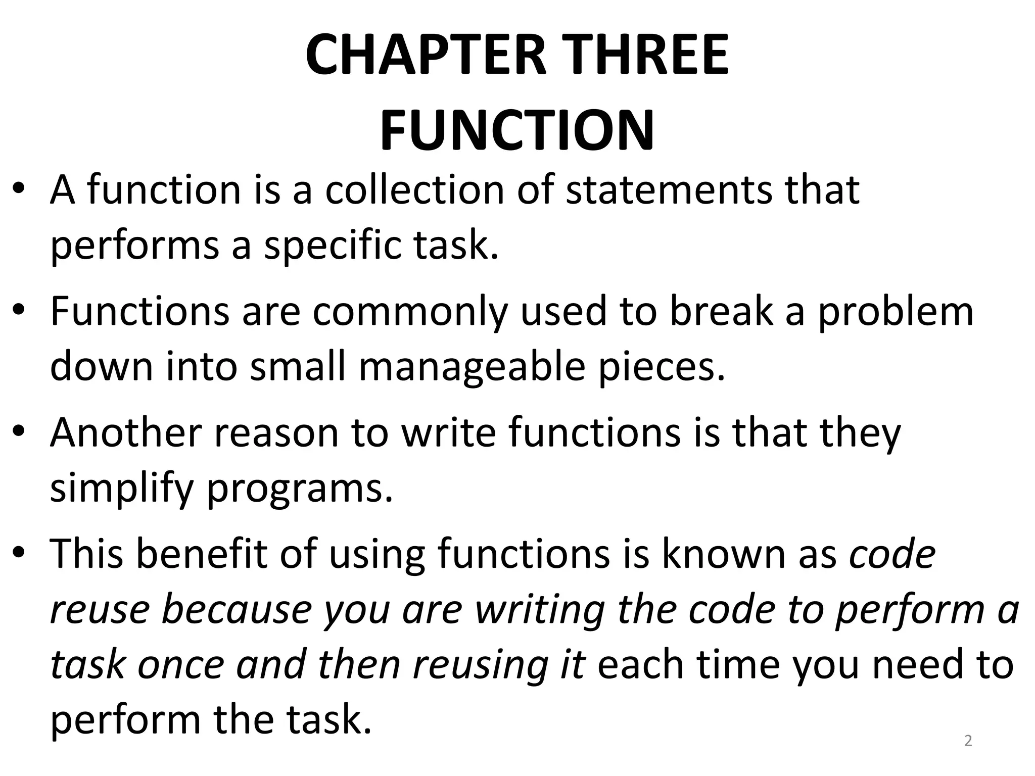 CHAPTER THREE FUNCTION.pptx | Programming Languages | Computing