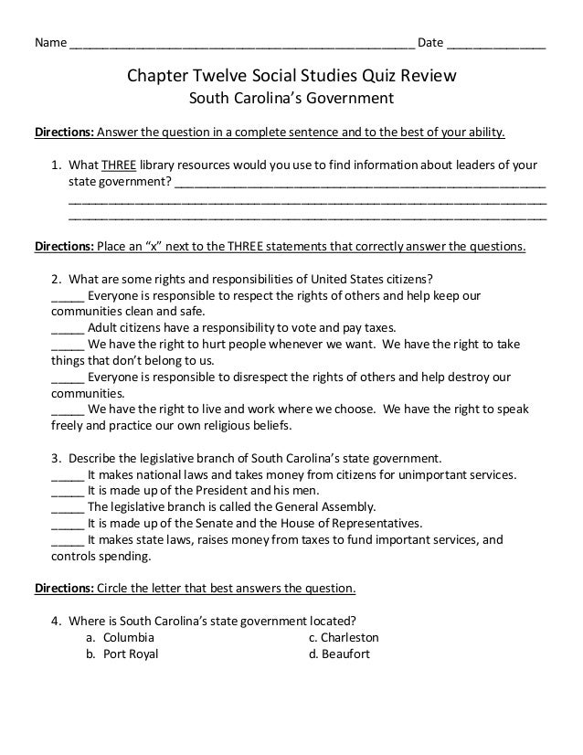 Chapter Twelve Social Studies Quiz Review