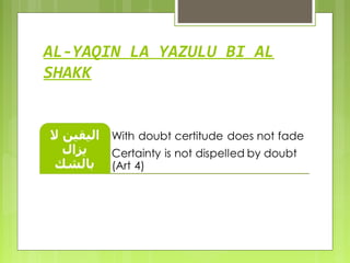 AL-YAQIN LA YAZULU BI AL
SHAKK
 