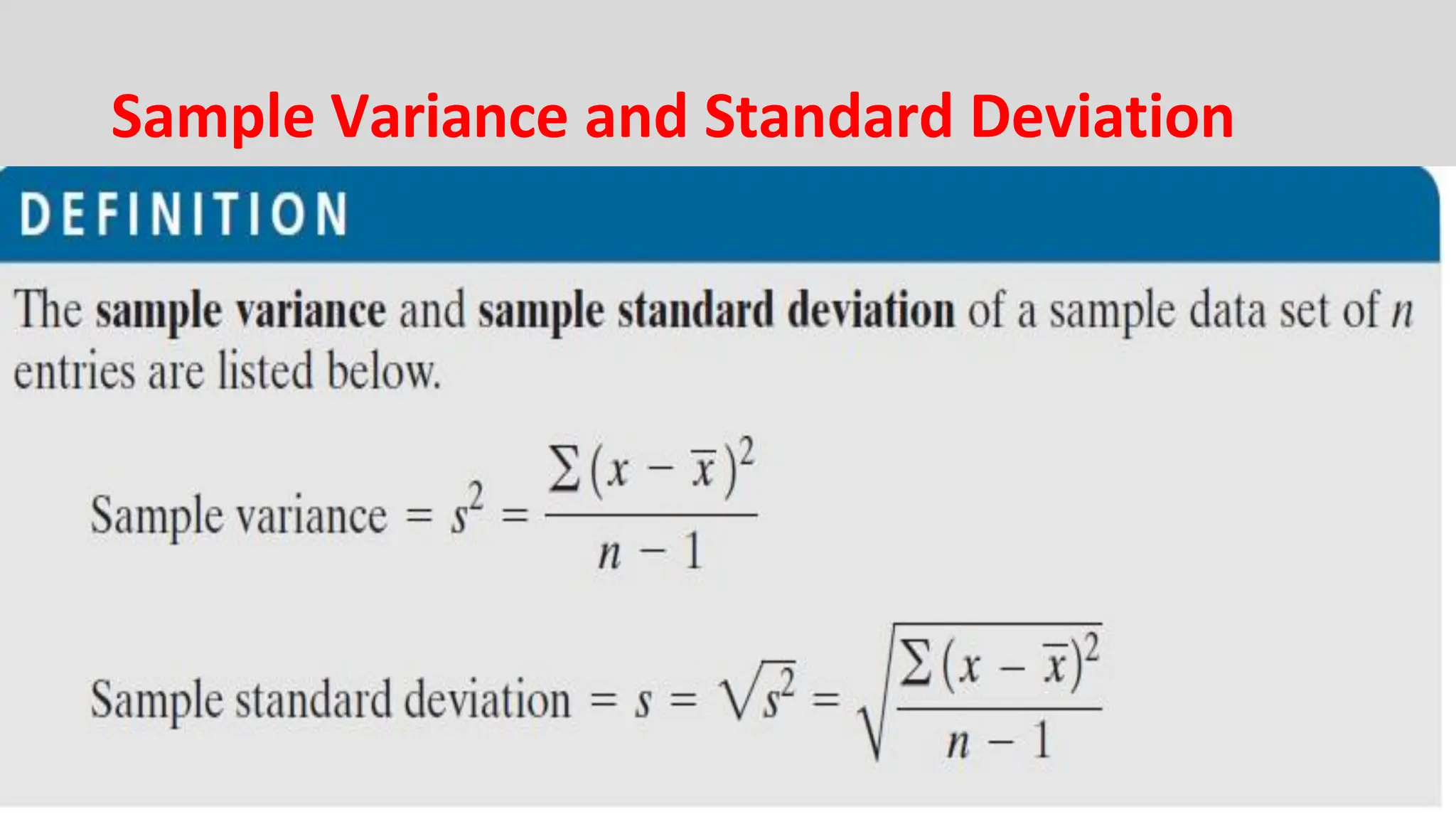 Sample Variance and Standard Deviation
 