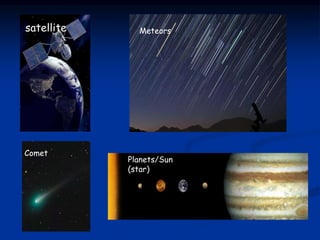 satellite Meteors
Comet
Planets/Sun
(star)
 