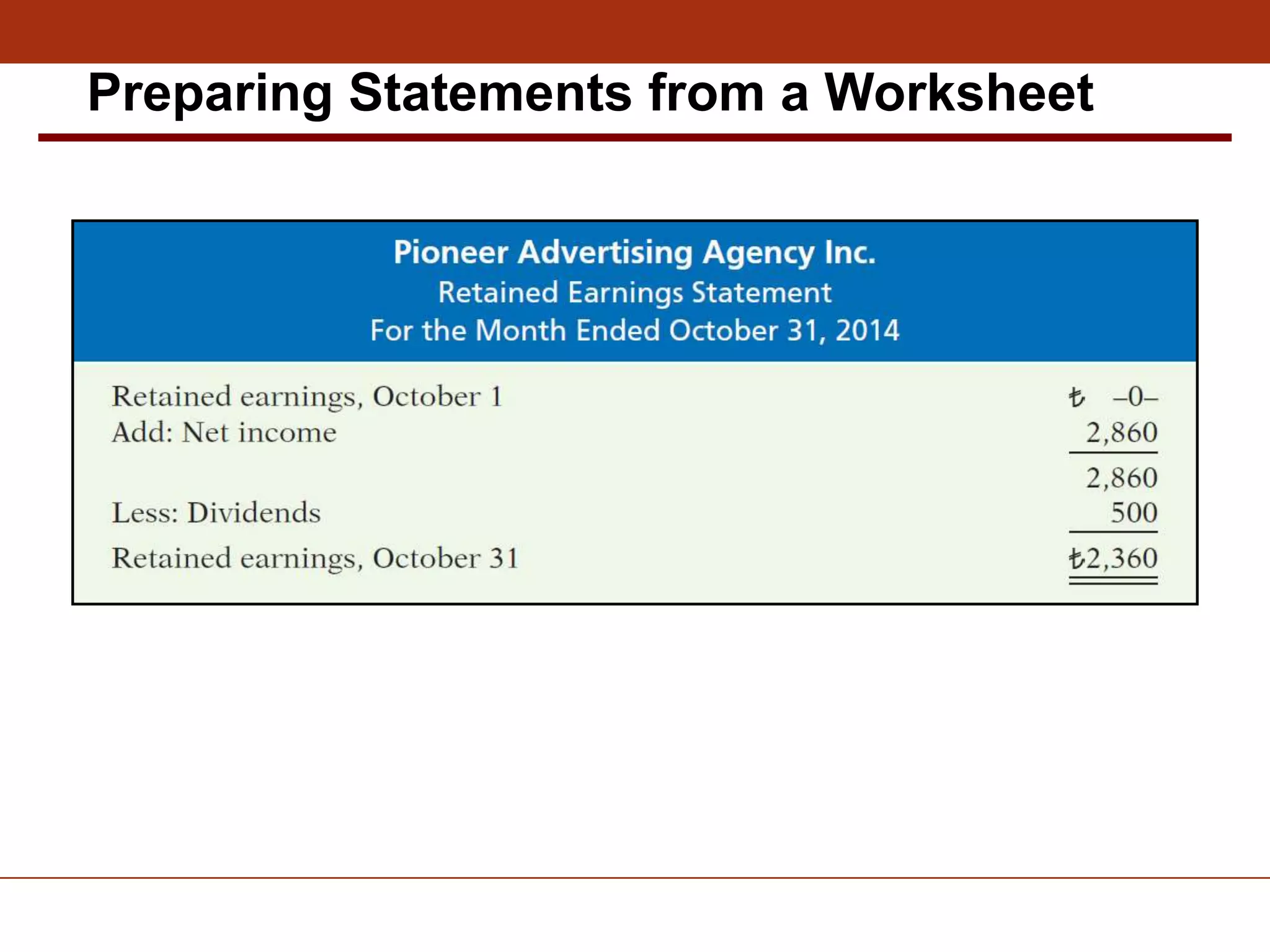 Preparing Statements from a Worksheet
 