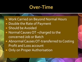 Over-Time<br />Work Carried on Beyond Normal Hours<br />Double the Rate of Payment<br />Should be Avoided<br />Normal Caus...