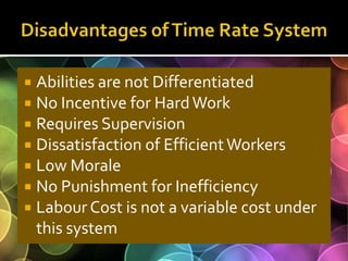 Disadvantages of Time Rate System<br />Abilities are not Differentiated<br />No Incentive for Hard Work<br />Requires Supe...