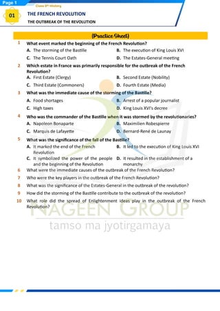 Class 9 History Chapter Wise Topic Wise Notes Chapter 1 The French ...