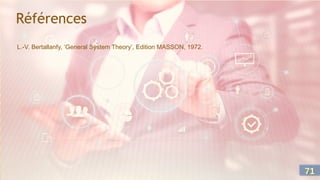 Références
L.-V. Bertallanfy, ‘General System Theory’, Edition MASSON, 1972.
71
71
 