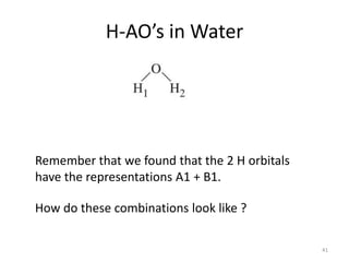 H-AO’s in Water
41
Remember that we found that the 2 H orbitals
have the representations A1 + B1.
How do these combinations look like ?
 