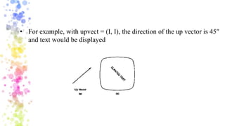 • For example, with upvect = (I, I), the direction of the up vector is 45"
and text would be displayed
 