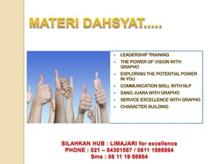 SILAHKAN HUB : LIMAJARI for excellence
PHONE : 021 – 84301567 / 0811 1986864
Sms : 08 11 19 86864
 