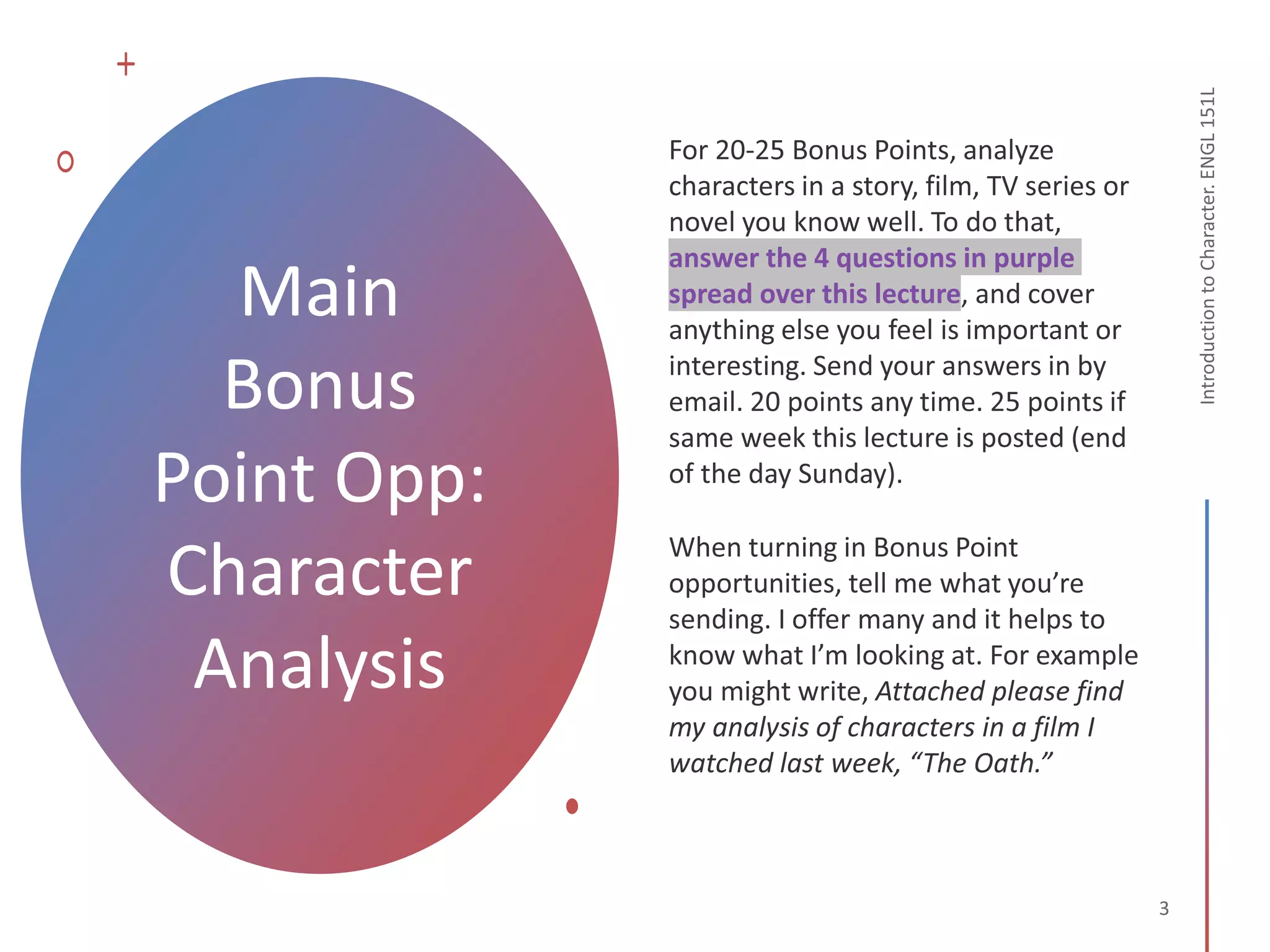 Main
Bonus
Point Opp:
Character
Analysis
 