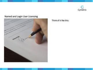 Named and Login User Licensing
Think of it like this:
 
