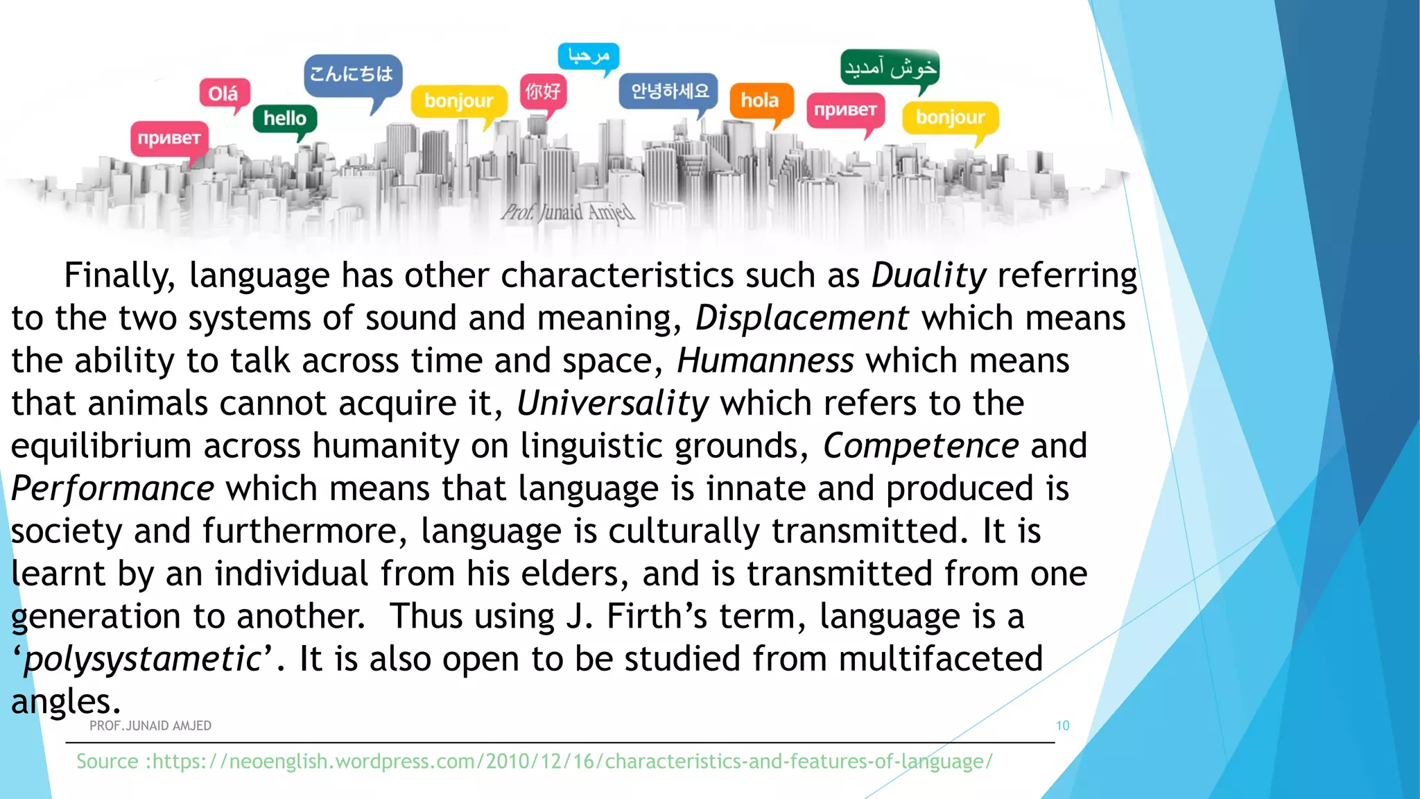 Characteristics and features of Language | PDF