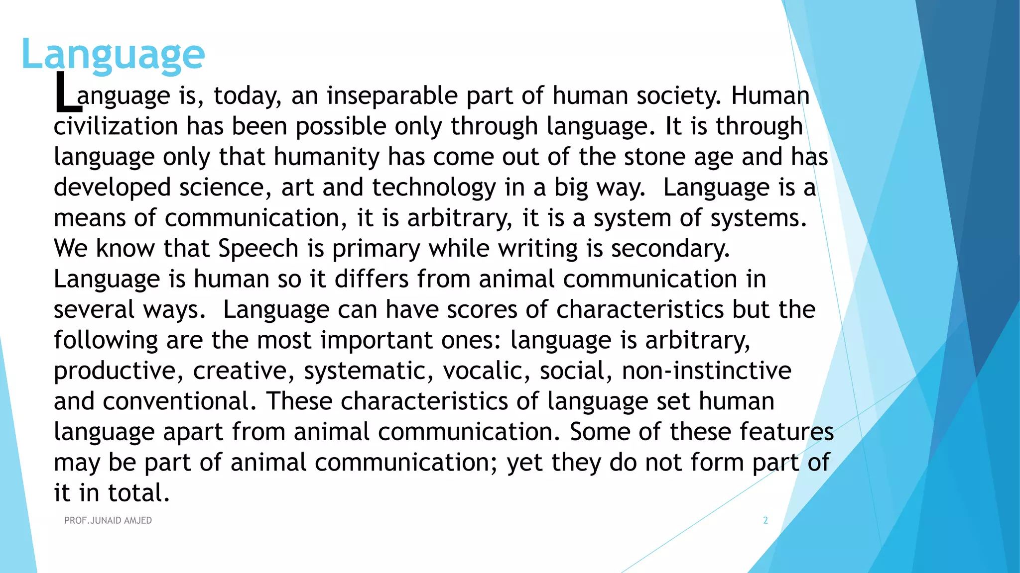 Characteristics and features of Language | PDF