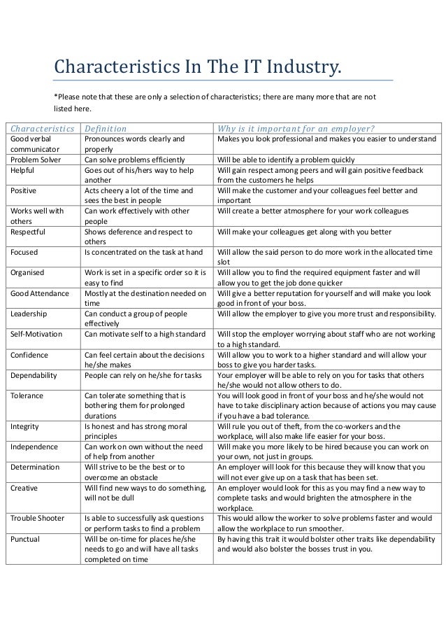 Characteristics in the it industry