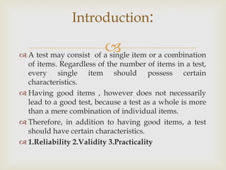 Characteristics of a good test | PPTX