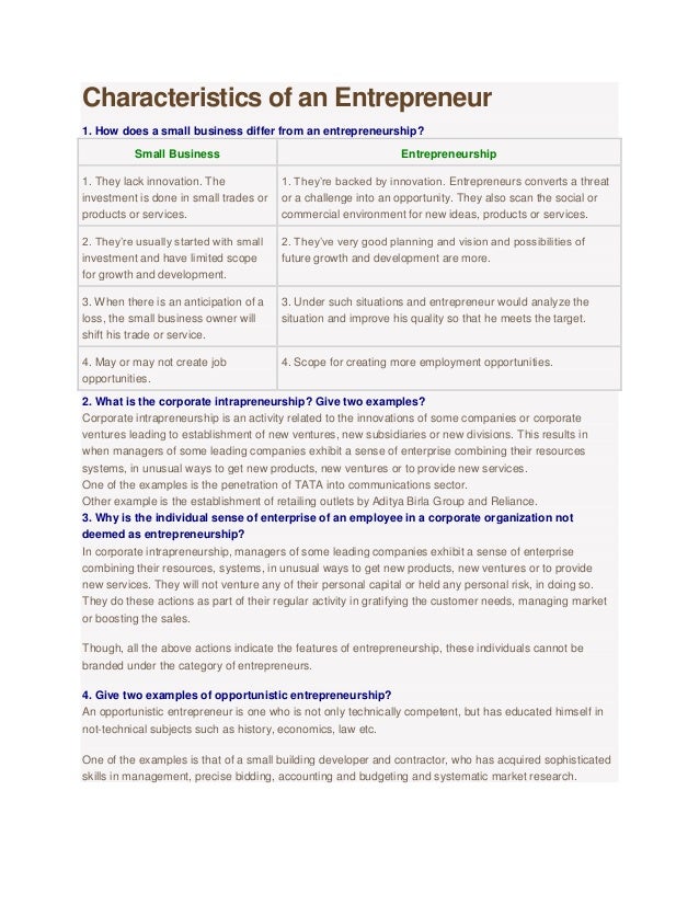 characteristics of an entreprenure