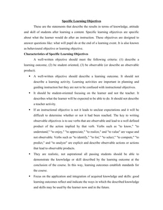 Characteristics and Significance of a Specific Objectives | DOC