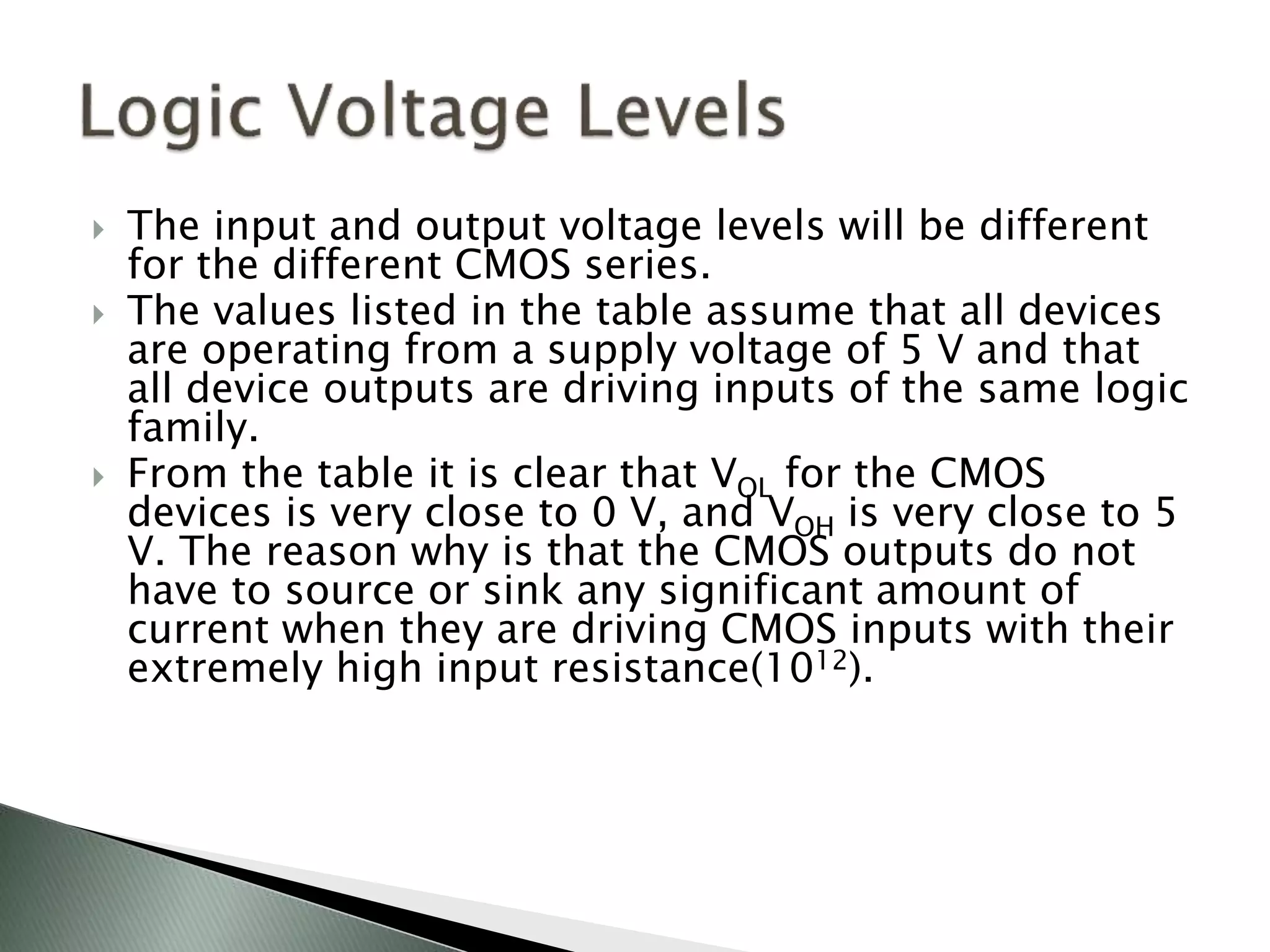 Characteristics of cmos ic series | PPTX | Computer Peripherals | Computing