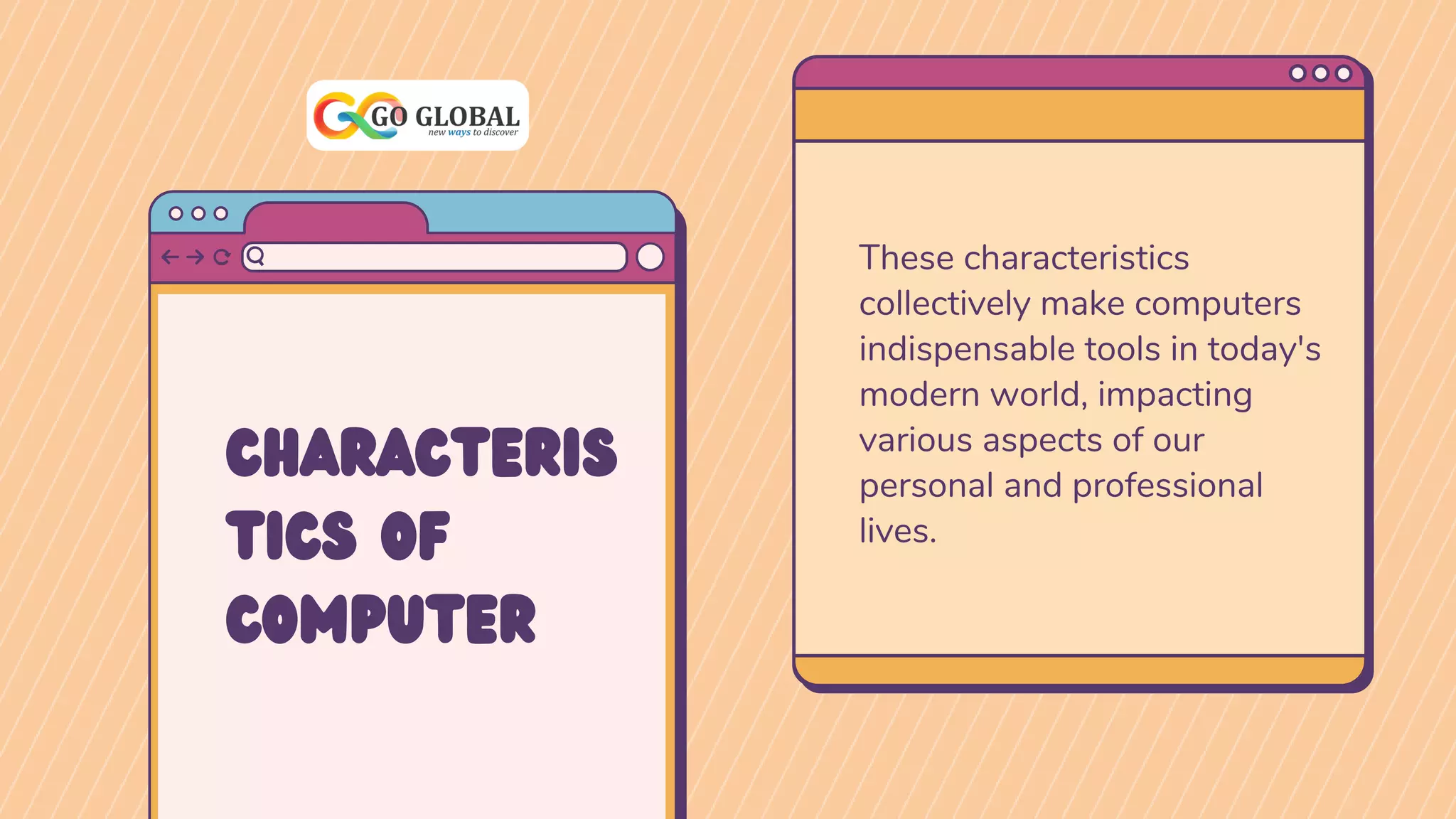 CHARACTERIS
TICS OF
COMPUTER
These characteristics
collectively make computers
indispensable tools in today's
modern world, impacting
various aspects of our
personal and professional
lives.
 