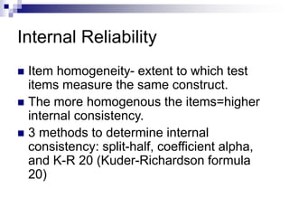 Homogeneity Reliability Characteristics of effective tests and hiring | PPT