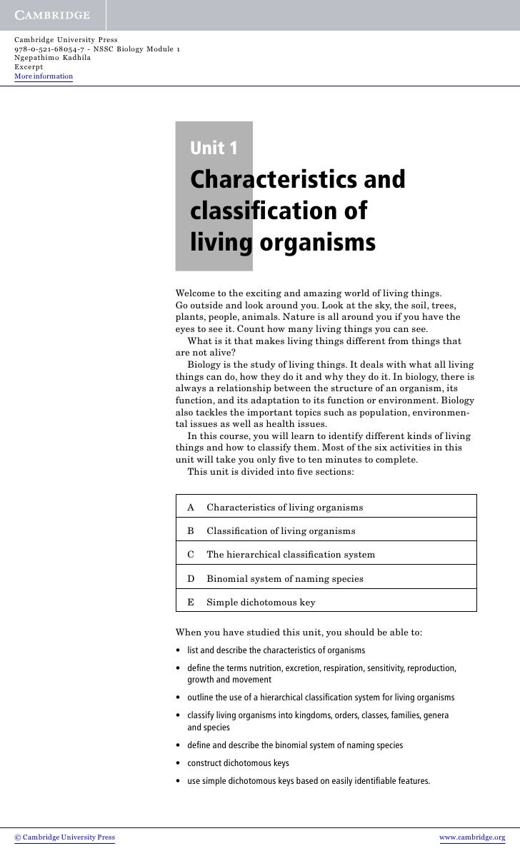 Free Worksheet Characteristics Of Living Things Worksheet characteristics of living organisms cambridge university press 978 0 521 68054 7 nssc biology module