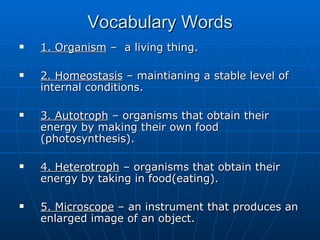 Characteristics of living things