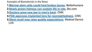 Characteristics of the biomaterials for tissue engineering application ...
