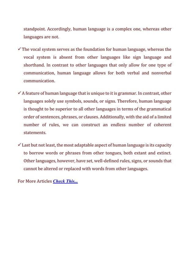 Language and Characteristics of Human Language | PDF