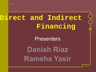 Direct and Indirect
Financing
Presenters
 
