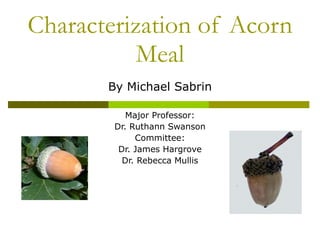 Characterization of Acorn Meal By Michael Sabrin Major Professor: Dr. Ruthann Swanson Committee: Dr. James Hargrove Dr. Rebecca Mullis 