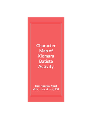 Character
Map of
Xiomara
Batista
Activity
Due Sunday April
18th, 2021 at 11:59 PM
 