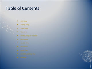 Table of Contents Ji-Li Jiang Ji-yong Jiang Ji-yun Jiang Grandma Xi-reng Jiang (Ji-Li’s dad) Her mother Aunt Xi-Wen Shan Shan Uncle Tian Aunt Wu and Hua Hua Grandpa 