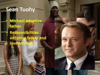 Sean Tuohy
• Michael adoptive
father.
• Responsibilities
adoptive father and
love Michael.
 