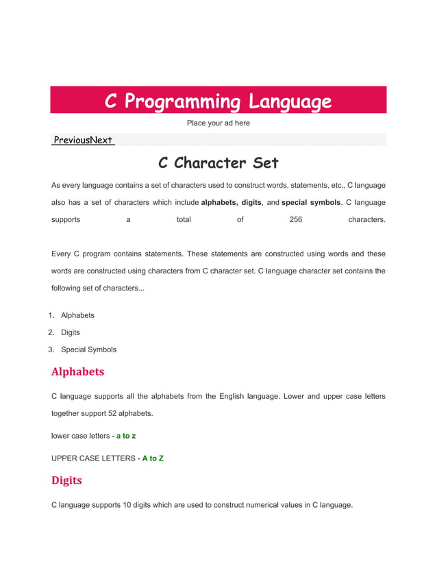 Character set in c PDF