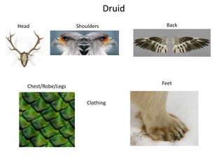 Druid
Head Shoulders Back
Chest/Robe/Legs
Feet
Clothing
 