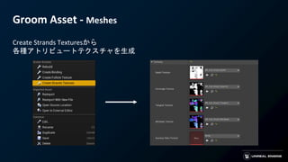 Groom Asset - Meshes
Create Strands Texturesから
各種アトリビュートテクスチャを生成
 
