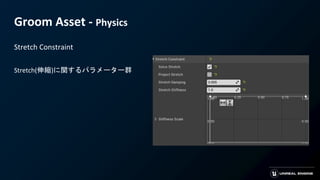 Groom Asset - Physics
Stretch Constraint
Stretch(伸縮)に関するパラメーター群
 