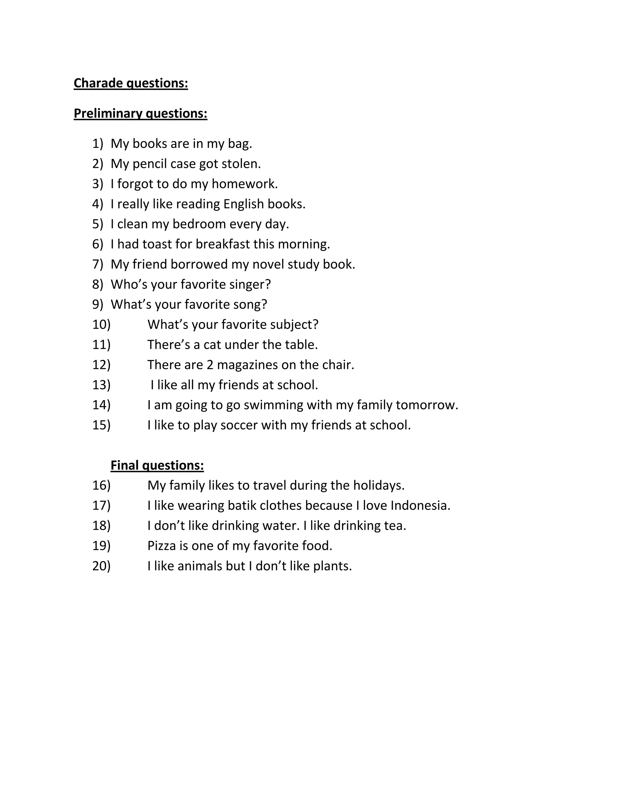 Charade questions | DOCX