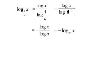 log x      log x
log 1 x
              1    log a 1
    a     log
              a
           log x
                    log a x
           log a
 