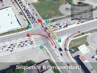 Séquence 6 (proposition)
L’ajout d’un feu pour
piétons nord-sud, à l’ouest
de St-Sacrement (ligne
jaune), n’aurait aucun
impact sur la ﬂuidité de la
circulation automobile.
 