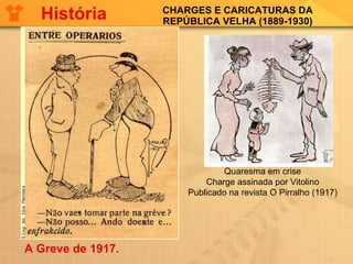 CHARGES E CARICATURAS DA REPÚBLICA VELHA (1889-1930) A Greve de 1917.  História Quaresma em crise Charge assinada por Vitolino Publicado na revista O Pirralho (1917) 