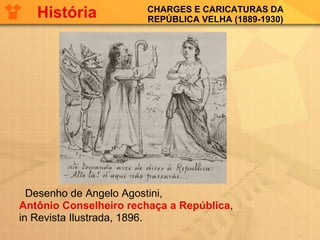CHARGES E CARICATURAS DA REPÚBLICA VELHA (1889-1930) Desenho de Angelo Agostini,  Antônio Conselheiro rechaça a República ,  in Revista Ilustrada, 1896.  História 
