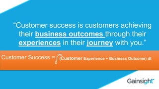 ©2015 Gainsight. All Rights Reserved.
Should you Charge for
Customer Success?
Omid Razavi
“Customer success is customers achieving
their business outcomes through their
experiences in their journey with you.”
Customer Success =0
∞
⎰ (Customer Experience + Business Outcome) dt
 