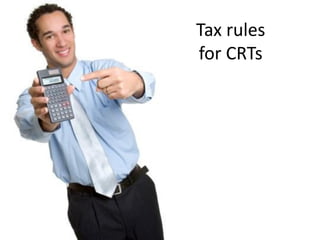 CRT Advantages
• Immediate income tax
deduction
• No capital gains tax on
transfer to CRT
• No capital gains tax
when CRT sells
• Lifetime income
CRT Concern?
• Remainder goes to
charity not to family
How can we address
this limitation?
 