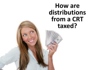 Rule: 10% of
present value
minimum to
charity
Reality: Share
of CRT assets
to charity,
<2%
Split interests trusts, filing year 2011,
IRS Statistics of Income
The IRS tax deduction is actuarially too
large because CRT donors live longer
Annuity purchasers
live longer (i.e., sick
people don’t buy
lifetime annuities)
Wealthy people live
longer (CRT donors
are very wealthy)
Charitable bequest
donors live longerSee: James, R.N., (2013) American Charitable
bequest demographics.
 